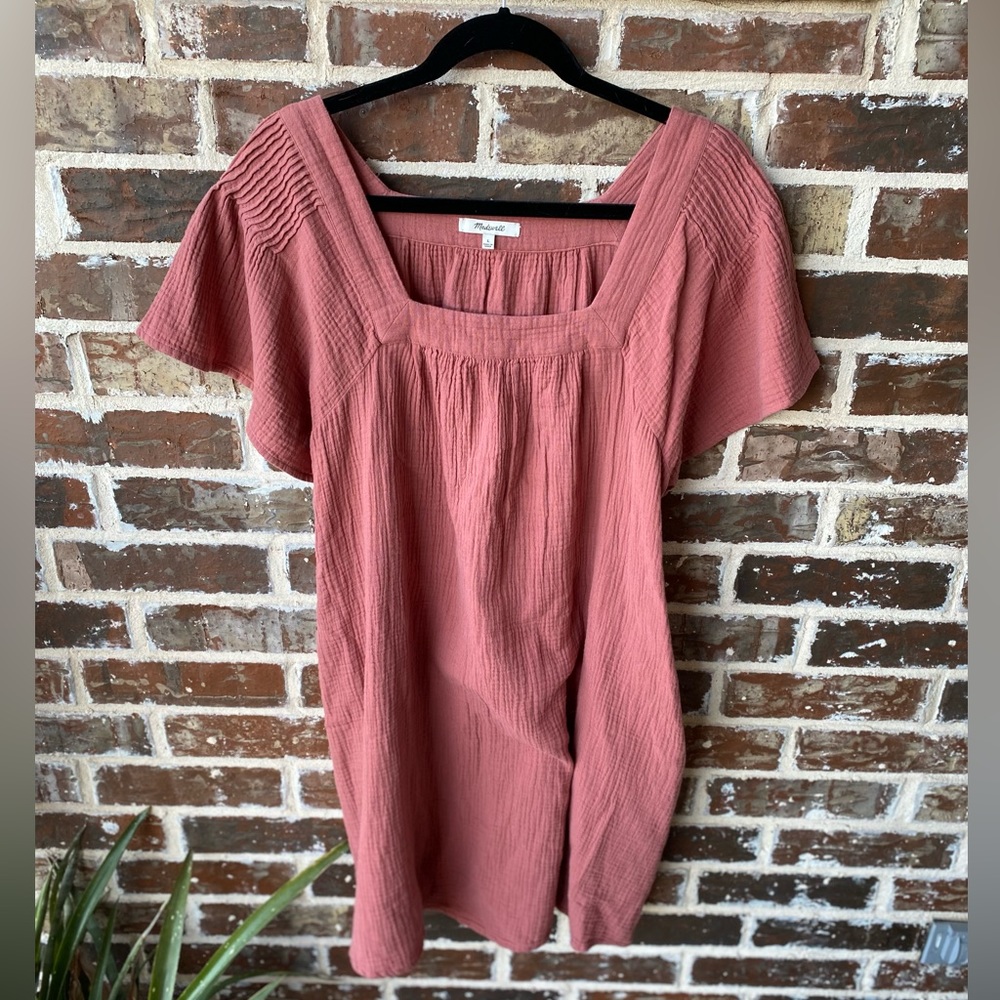 Madewell Dusty Rose Lightspun Butterfly Square-Neck Mini Dress Size Large